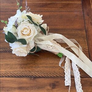 Wedding Floral Ribbon Bridal Bouquet white floral farmhouse rustic boho
